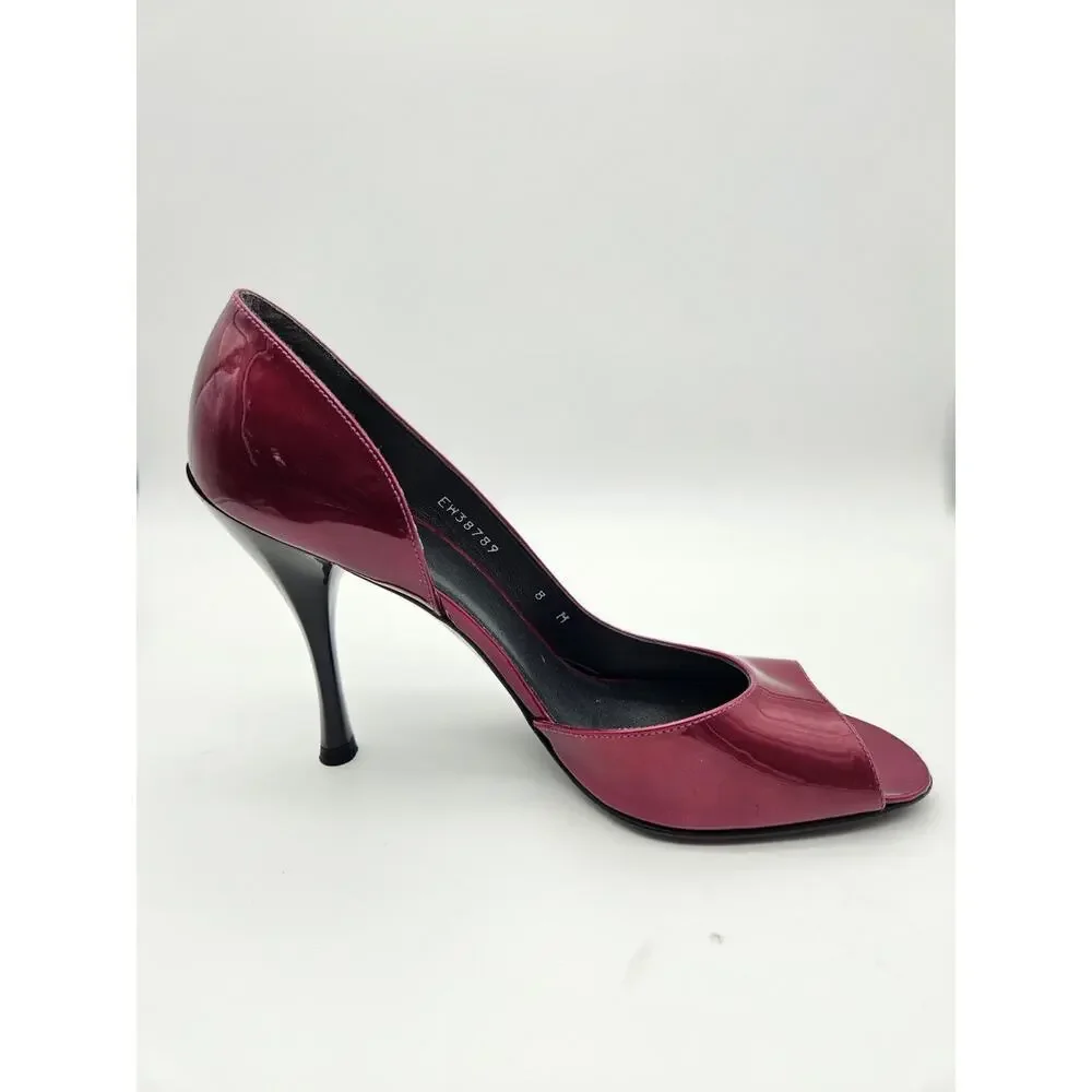 Stuart Weitzman Peep Toe Stiletto Pumps Magenta Glossy Patent Leather Sz 8